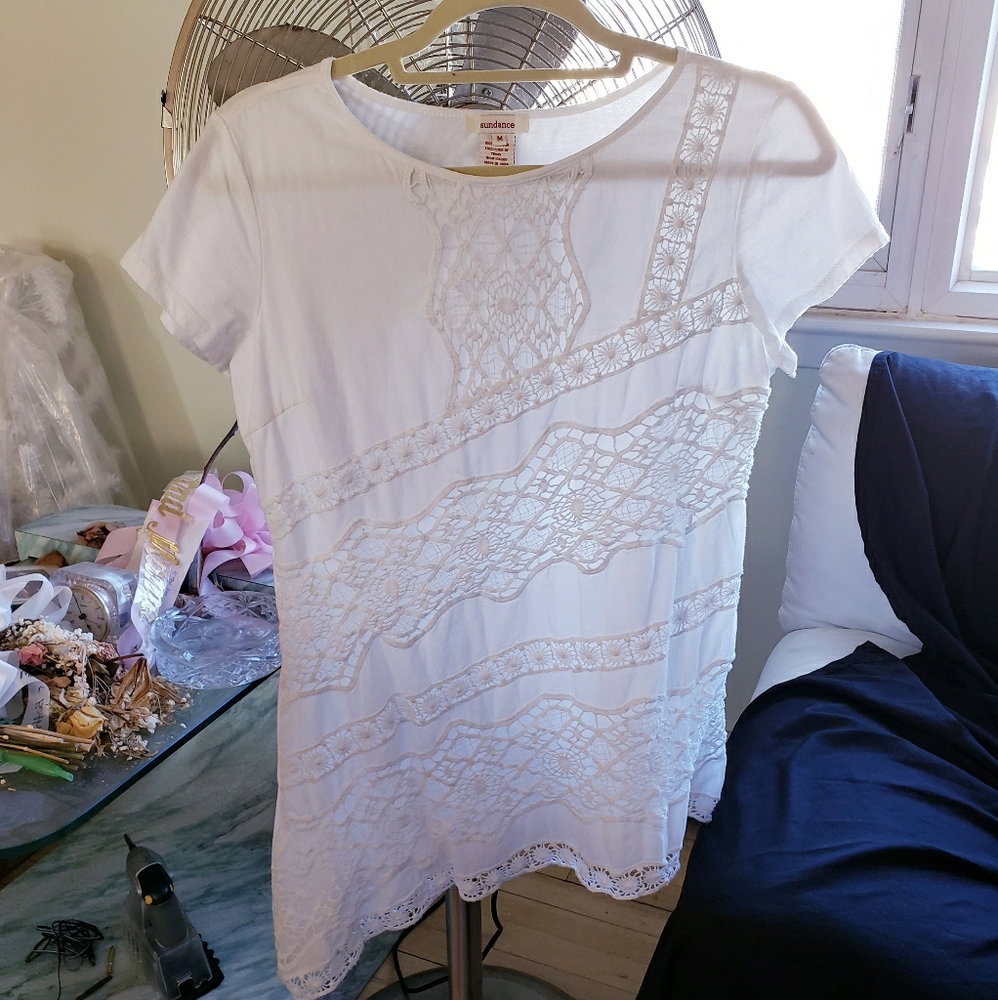 Sundance White Crochet Tee Shirt